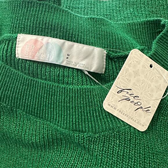 FREE PEOPLE BEACH Mariner Sweater Green Bee Striped Pullover Knit NWT - Picture 7 of 10